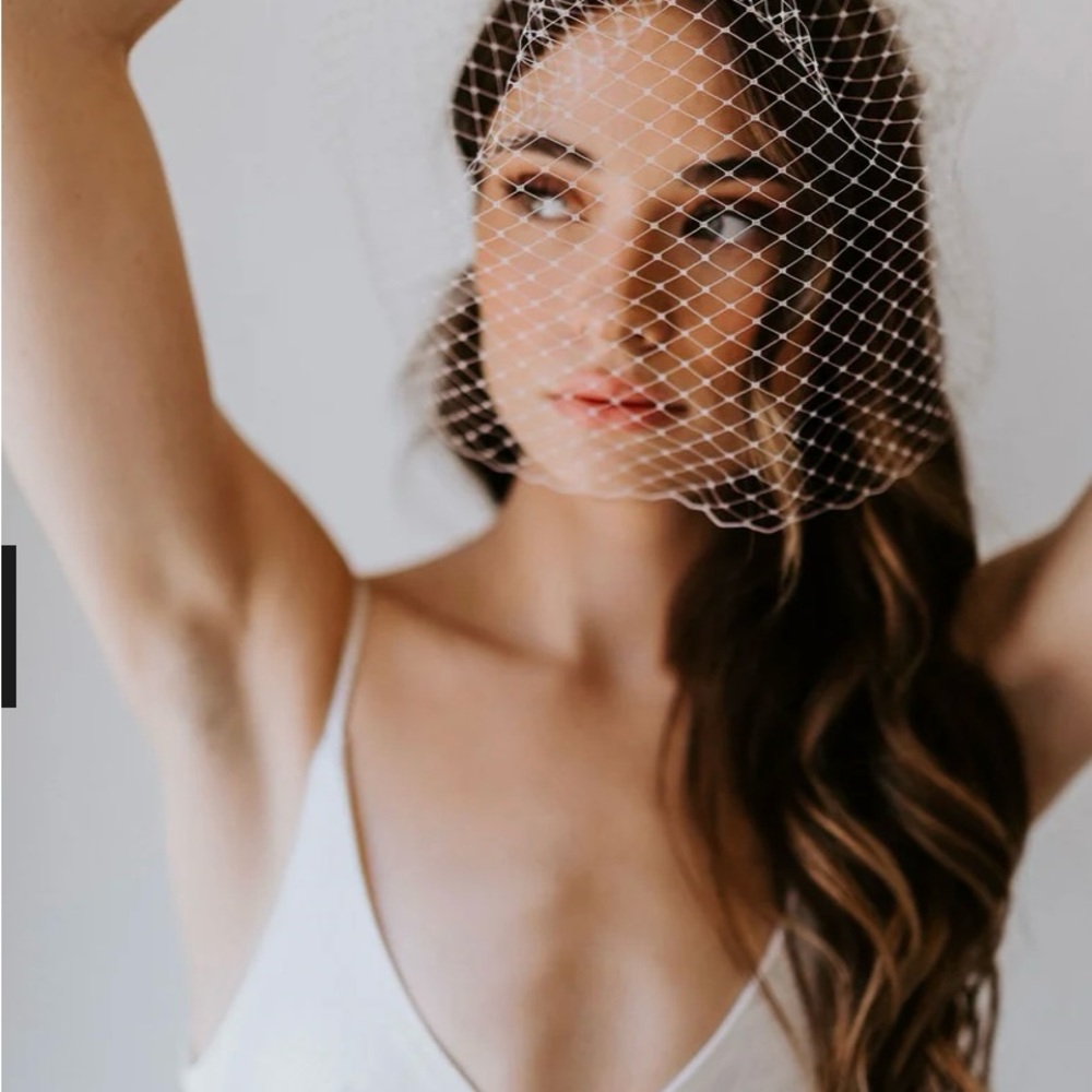 Untamed Petals - Bridal Allison Pearl Band Birdcage Veil **never worn**